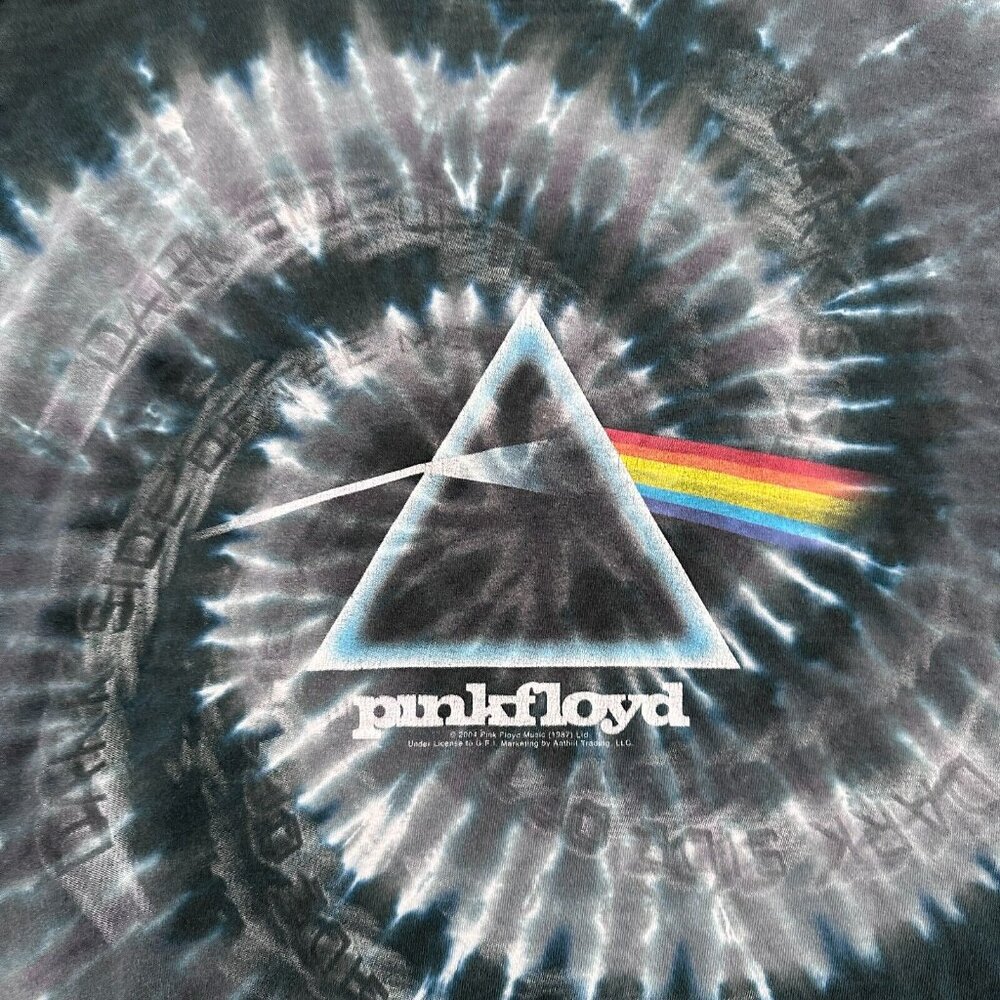 VIntage Pink Floy T Shirt Mens M Gray Tie Dye Dark Side Of The Moon Liquide Blue - Picture 2 of 7